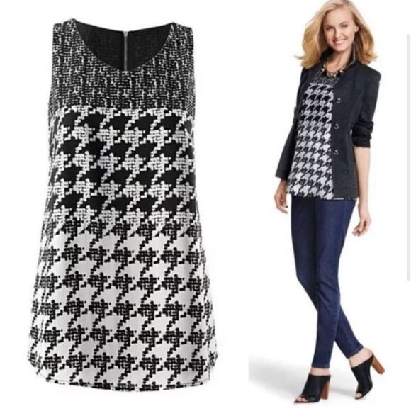 Cabi Broken Check Houndstooth Sleeveless Blouse Top - Picture 10 of 10